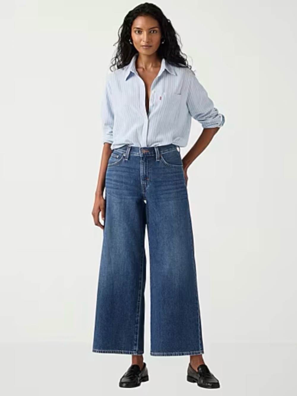 🌻NEW w/tag Levi's Women's Middy Wide Leg Ankle Jeans Dark Wash Mid Rise Size 32